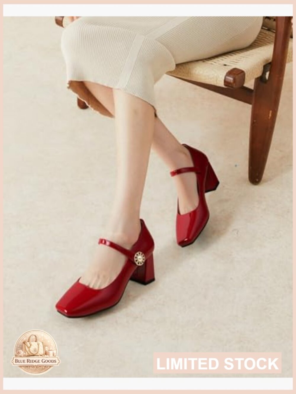 Patent Leather Mary Janes Chunky Heel Square Toe Block Heel Pumps Dress Shoes - Picture 7 of 7